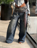 Women Denim Pants Leopard Print Street Jeans