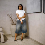 Women Denim Pants Wide Leg Cropped Casual Jeans