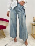 Women Denim Pants Beaded Bow Detail Fashion Jeans