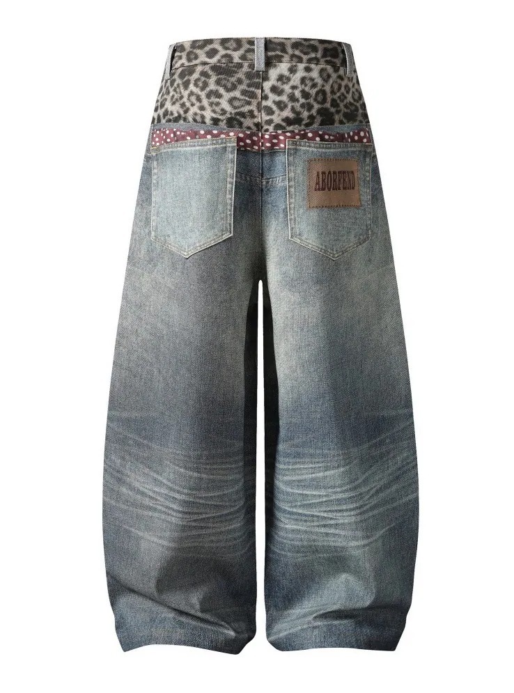 Leopard Print Denim Jeans for Casual Streetwear