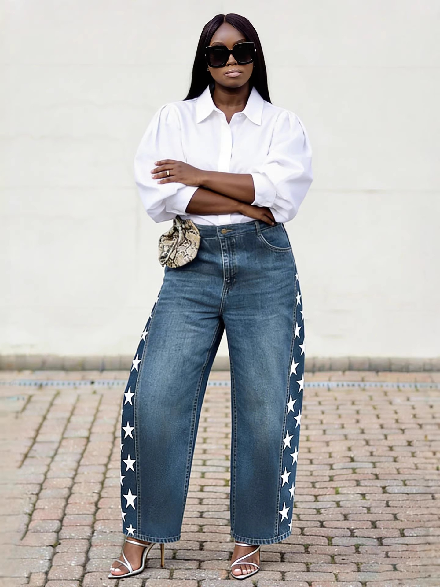 Star Print Denim Jeans for Casual Streetwear