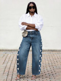 Women Denim Pants Star Print Streetwear Jeans