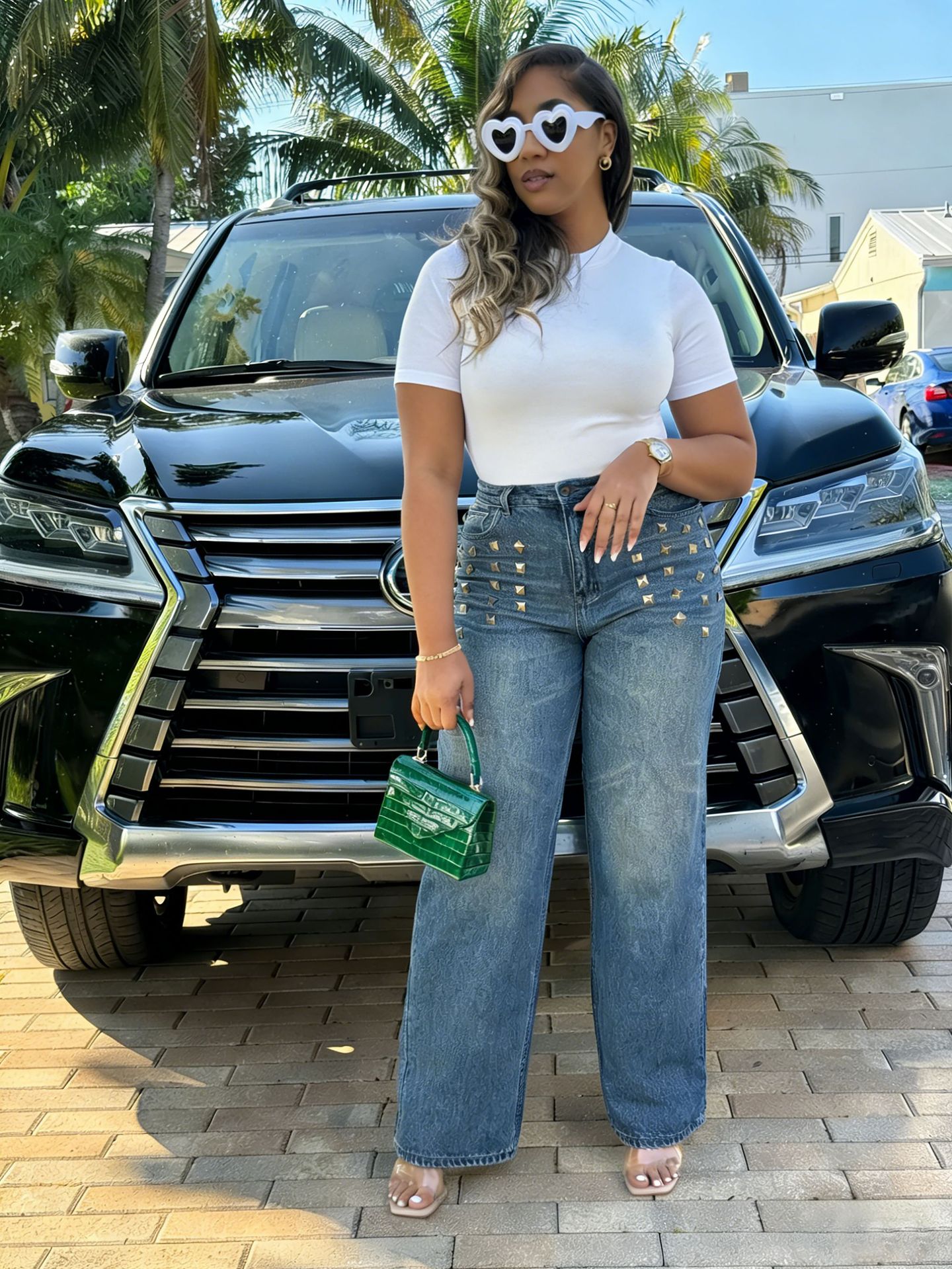 Studded Straight Denim Jeans for Casual Streetwear