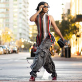Women Halter Neck Top Lace-Up Patchwork Low Back Sexy Streetwear Top