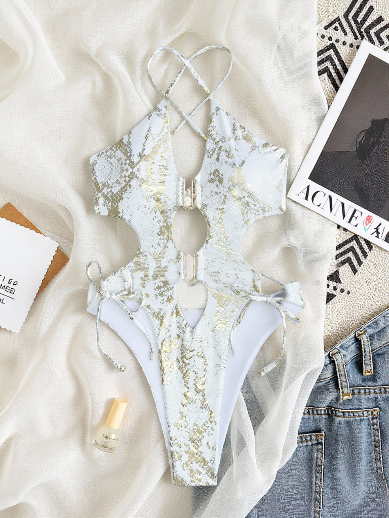 Hollow-Out Low Back One-Piece Swimsuit for Beachwear