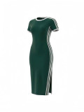 Women Sporty Dress Slim Fit Short Sleeve Casual Long Dress