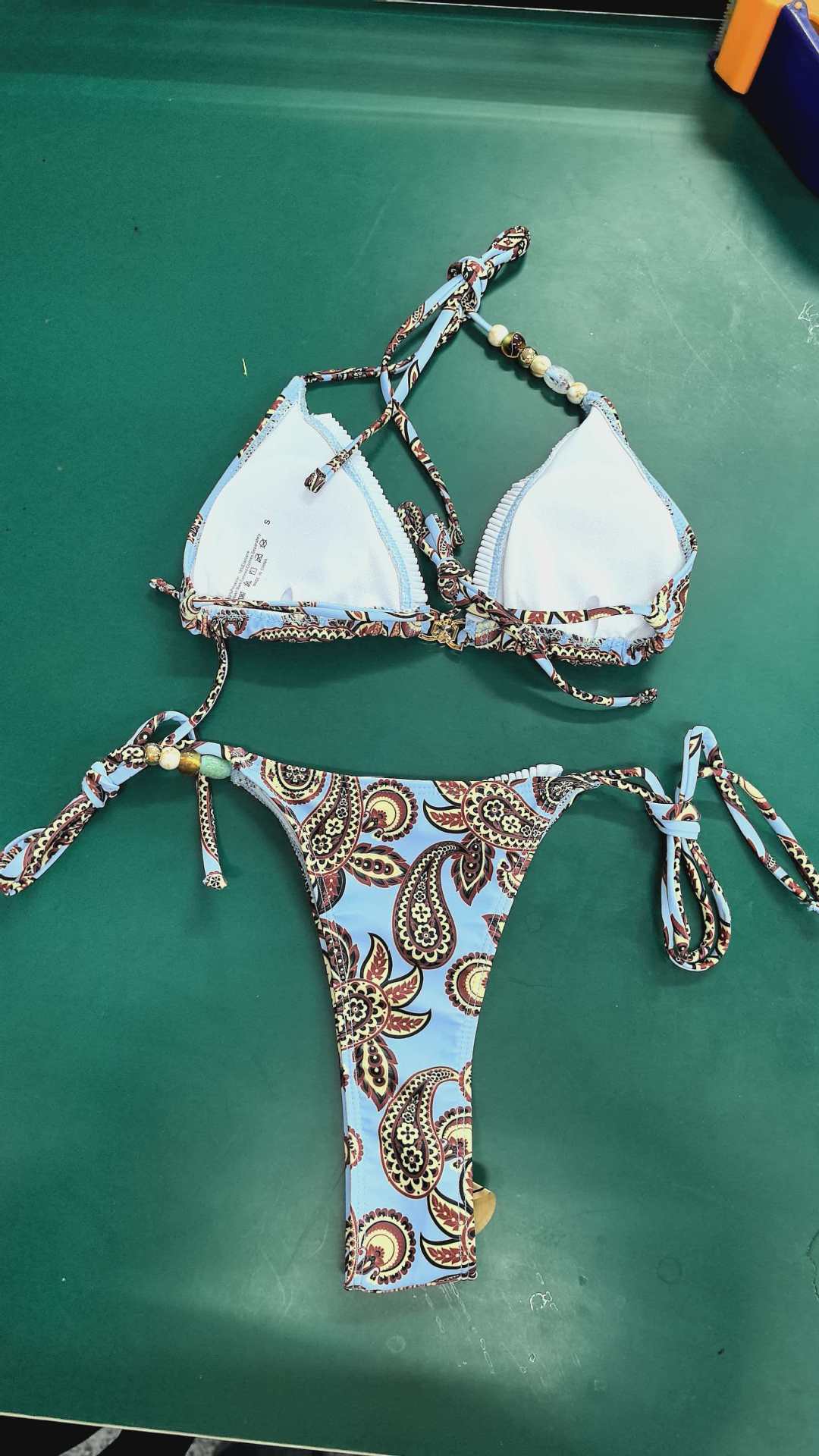 Printed Lace-Up Two-Piece Bikini Swimsuit for Vacations