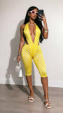 Women Summer Sleeveless Polka Dot Set Slim Fit Lace-Up Two Piece Outfit