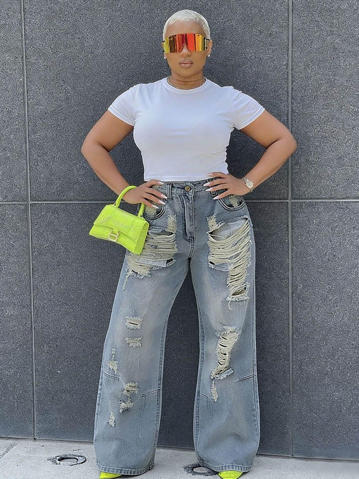 Ripped Washed Straight Denim Jeans for Casual Streetwear