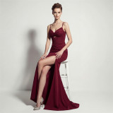 Women Evening Dress Lace-Up High Slit Mermaid Maxi Formal Gown
