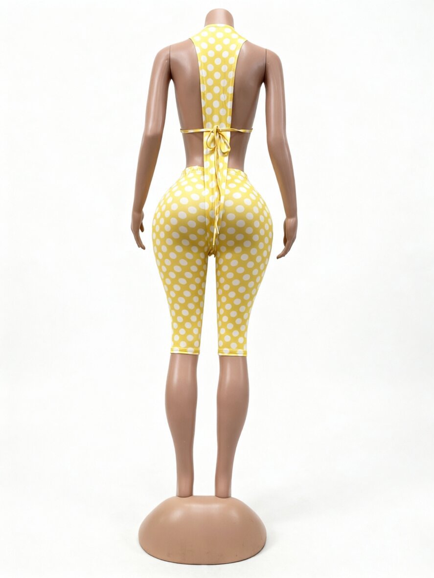 Polka Dot Sleeveless Lace-Up Two-Piece Set for Summer