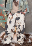 Women Denim Pants Cow Print Western Style Jeans