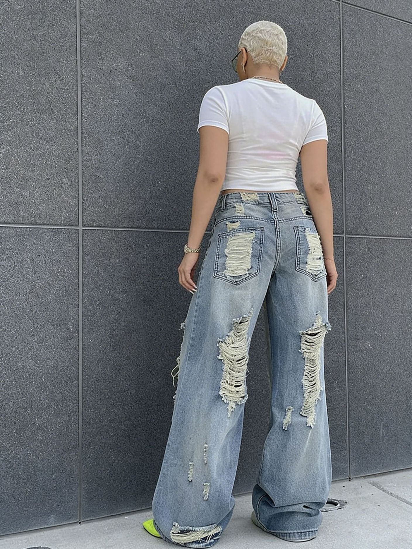 Ripped Washed Straight Denim Jeans for Casual Streetwear