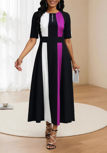 Women Spring Plus Size Dress Chic Slim Waist Round Neck Career Elegant Office Dress