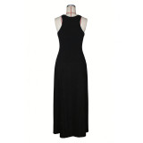 Women Maxi Dress Striped Sleeveless Pleated Slim Waist Long Dress