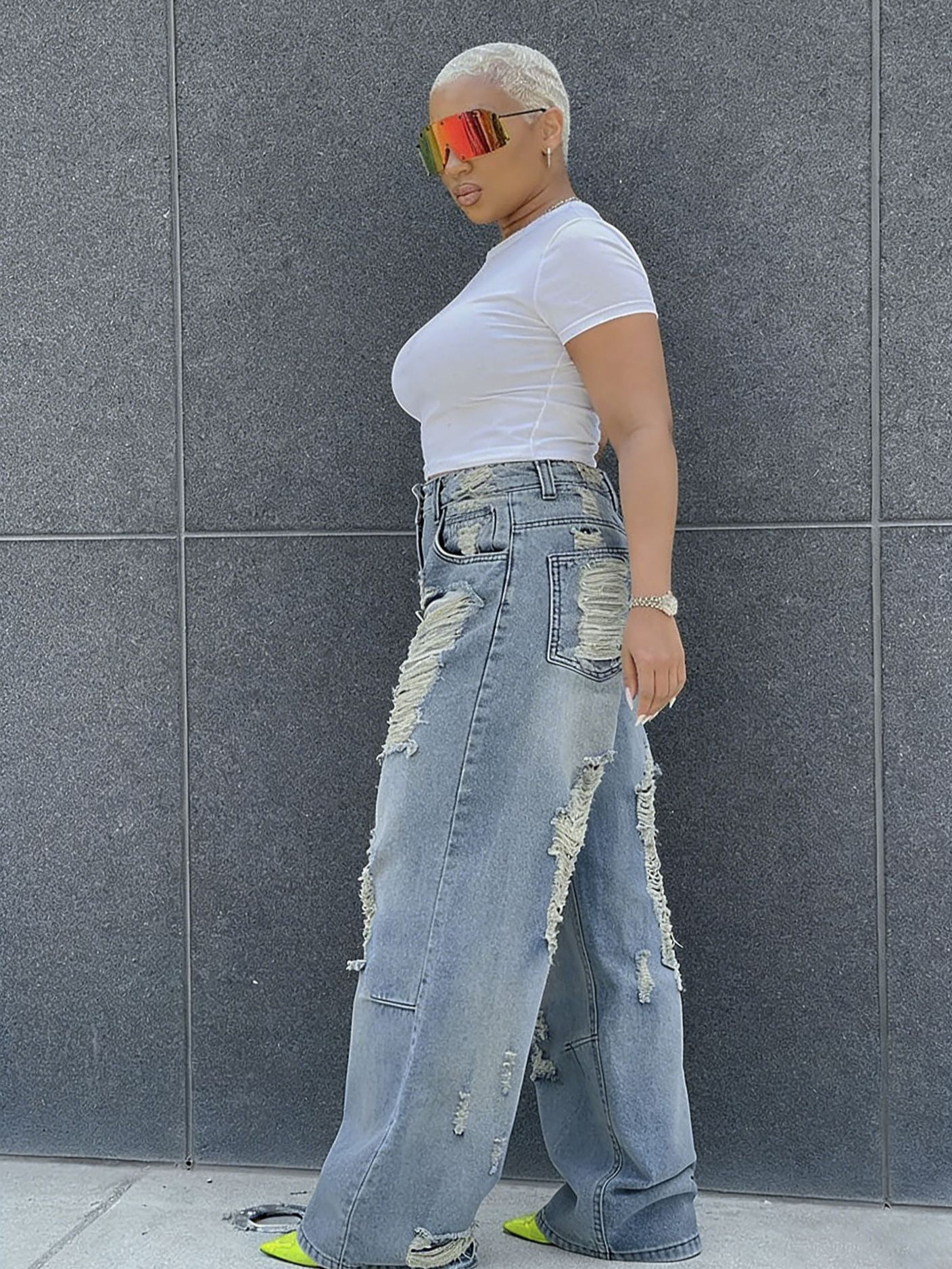 Ripped Washed Straight Denim Jeans for Casual Streetwear