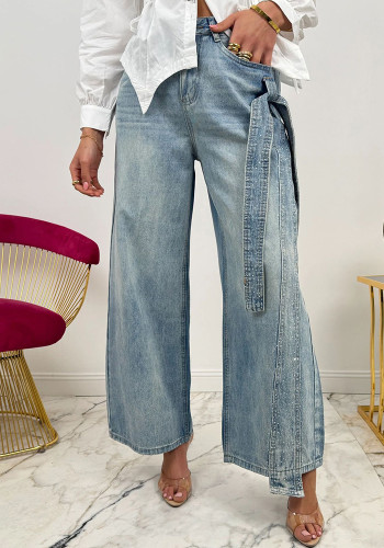 Women Denim Pants Beaded Bow Detail Fashion Jeans