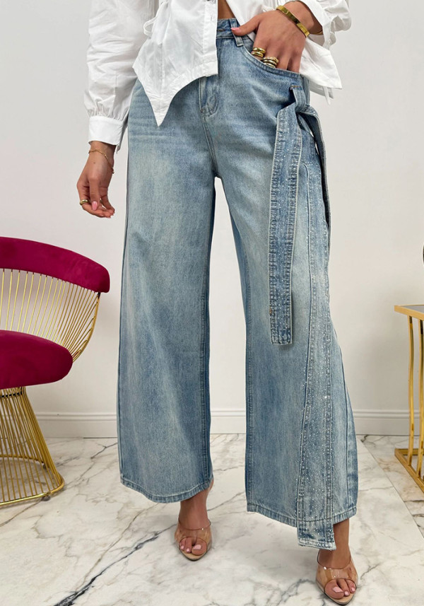 Women Denim Pants Beaded Bow Detail Fashion Jeans