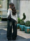 Women Denim Pants Patchwork Ripped Straight Jeans