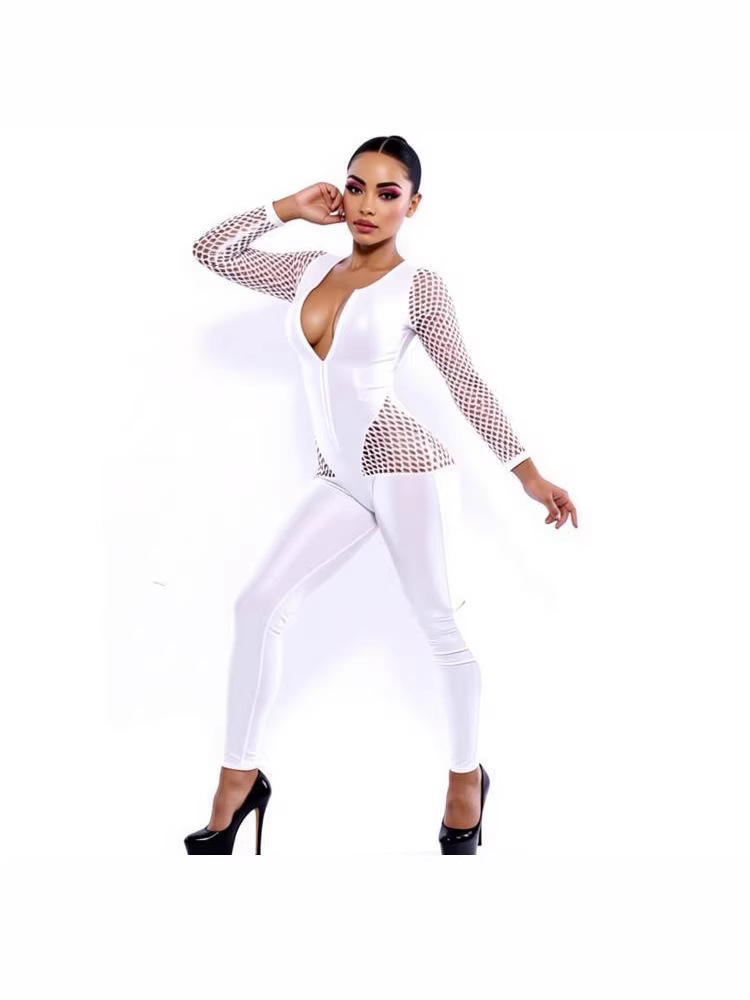 Fishnet Ripped Bodycon Jumpsuit for Club Wear