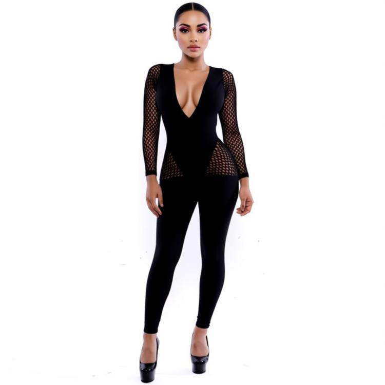 Fishnet Ripped Bodycon Jumpsuit for Club Wear
