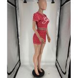 Women Fashion Two Piece Set Polka Dot Short Sleeve Top Shorts Outfit