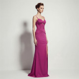 Women Evening Dress Lace-Up High Slit Mermaid Maxi Formal Gown