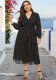 Women Plus Size Midi Dress Polka Dot V Neck Long Sleeve Long Dress