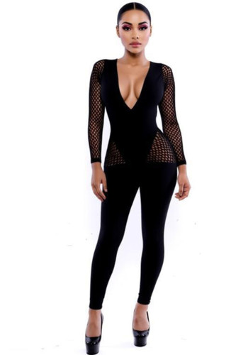 Women Jumpsuit Fishnet Ripped Bodycon Sexy Clubwear Outfit