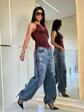 Women Denim Pants Ripped Patch Street Jeans