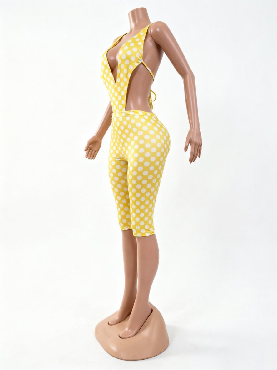 Polka Dot Sleeveless Lace-Up Two-Piece Set for Summer