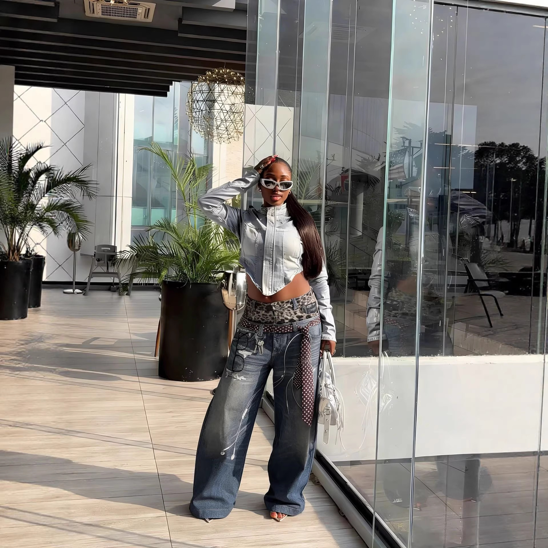 Leopard Print Denim Jeans for Casual Streetwear