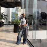Women Denim Pants Leopard Print Street Jeans