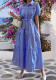 Women Plus Size Dress Chic Slim Waist Blue Shirt Dress Elegant