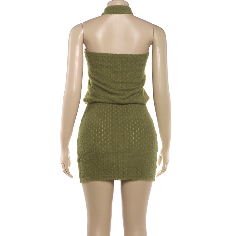 Solid Halter Neck Sleeveless Bodycon Dress for Streetwear