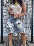 Women Denim Shorts Lace Ripped Casual Shorts