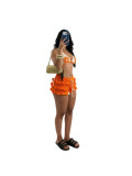 Women Summer Beach Crochet Set Ruffle Lace-Up Crop Top Shorts Casual Vacation Set