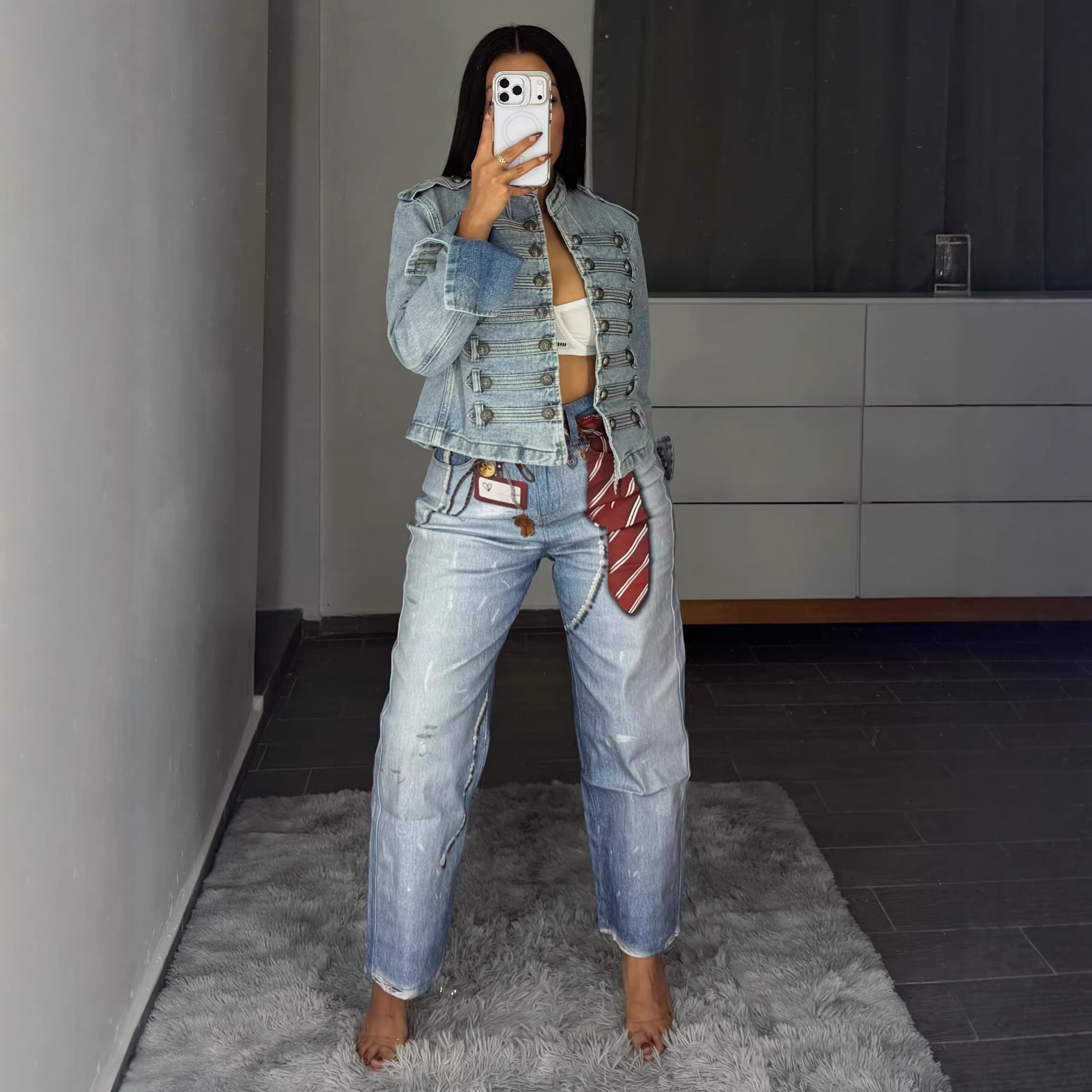 Printed Denim Jeans for Casual Streetwear