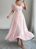 Women Plus Size Dress Puff Sleeve Jacquard Chic Elegant Dress