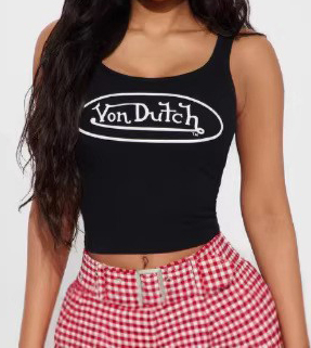 Letter Print U-Neck Tank Top for Summer Casual