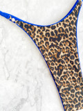 Women Sexy Bikini Leopard Print Lace-Up Low Back Swimsuit Two Piece Swimwear