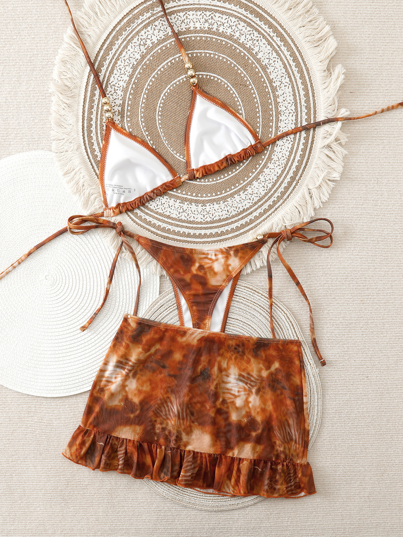 Printed Three-Piece Bikini Swimsuit Set for Summer