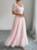 Women Plus Size Dress Puff Sleeve Jacquard Chic Elegant Dress