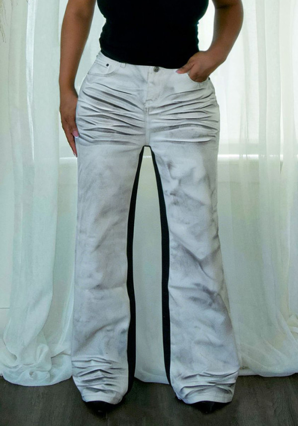 Women Denim Pants Patchwork Painted Street Jeans