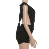Women Spring Bodycon Dress Solid Deep V Sleeveless Slim Fit Dress