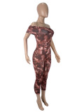 Women Jumpsuit Leopard Print Off Shoulder Ruched Cropped Sexy Romper