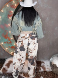 Women Denim Pants Cow Print Western Style Jeans