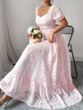 Women Plus Size Dress Puff Sleeve Jacquard Chic Elegant Dress