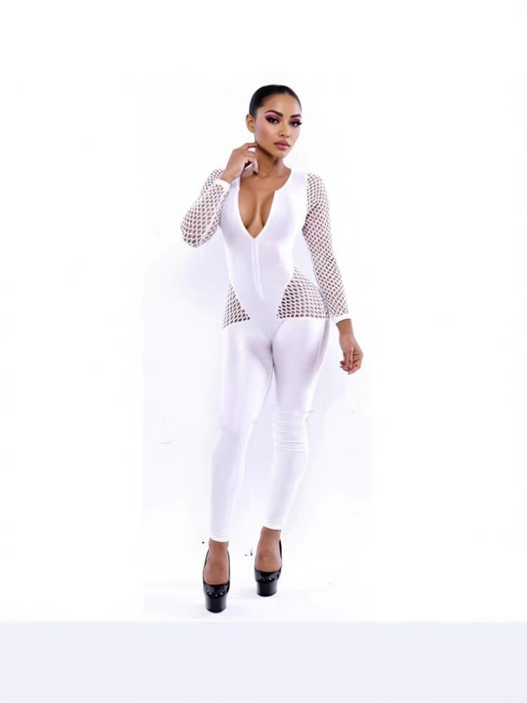 Fishnet Ripped Bodycon Jumpsuit for Club Wear