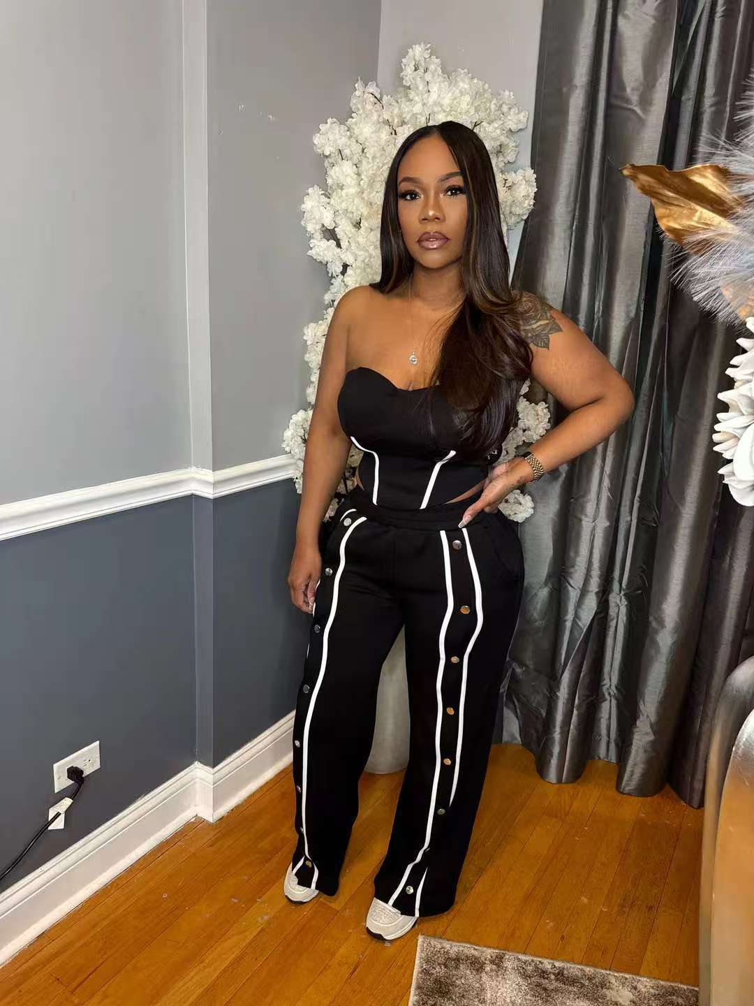 Button Straight Wide-Leg Pants for Spring Streetwear